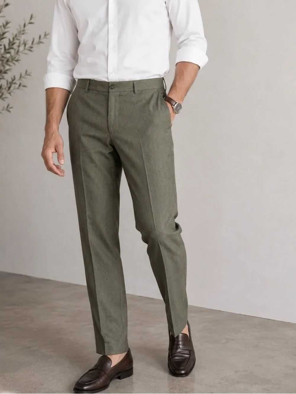 Isaia Comfort Project Olive Cotton Stretch Dress Pants Italy 48 R Mens